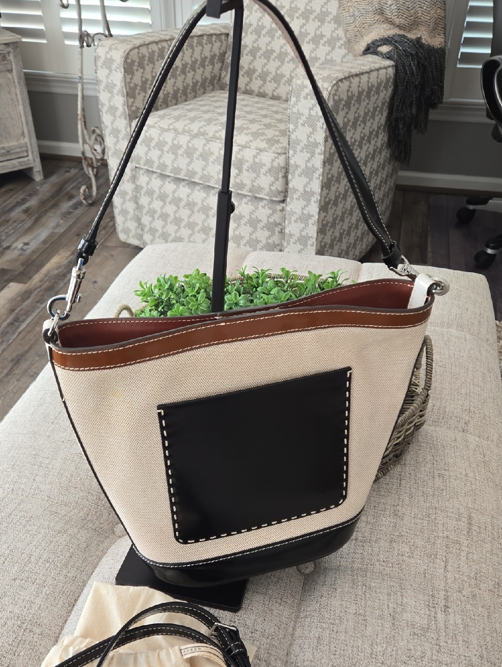 Tory Burch McGraw Canvas Bucket Bag with Black & Brown Trim - Picture 7 of 14